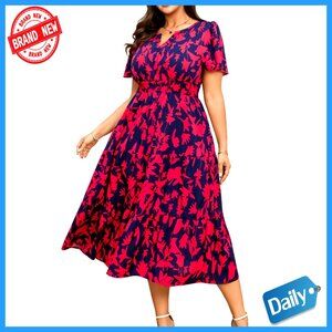 Plus Size Summer Maxi Dress V Neck Smocked Boho Floral Beach Wedding Guest